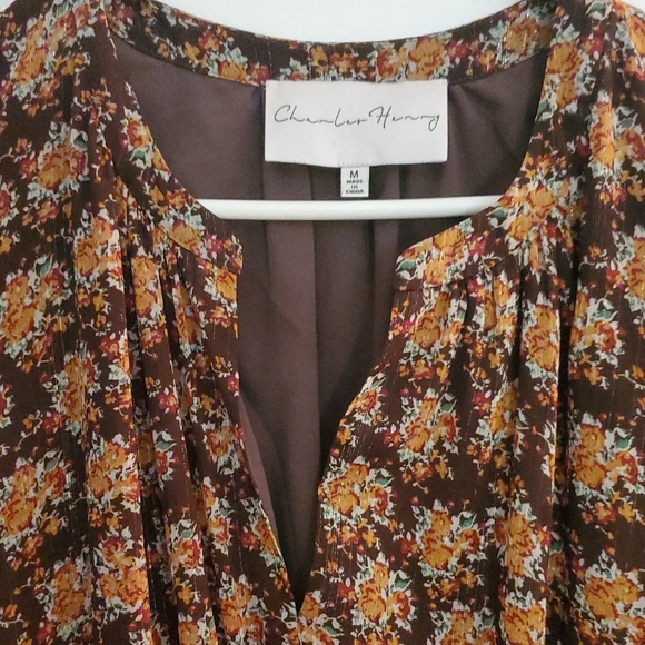 Charles Henry Brown Floral Long Sleeve Lined Dress - Picture 3 of 9